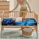 Blue Tropical Leaves Print Baby Crib Sheet