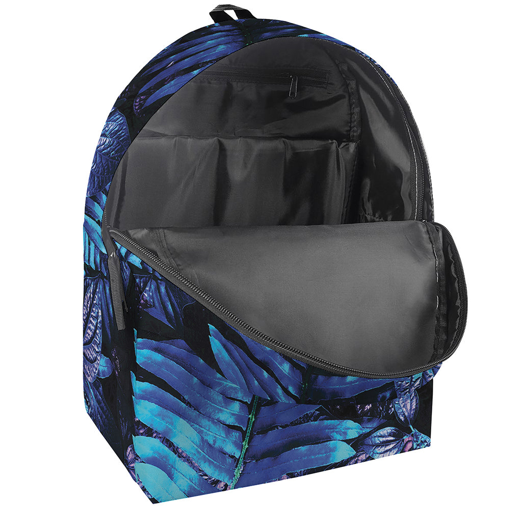 Blue Tropical Leaves Print Backpack