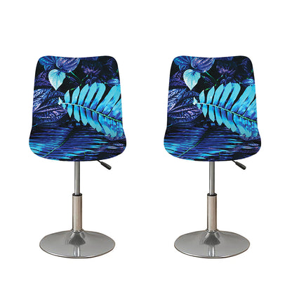 Blue Tropical Leaves Print Bar Stool Covers