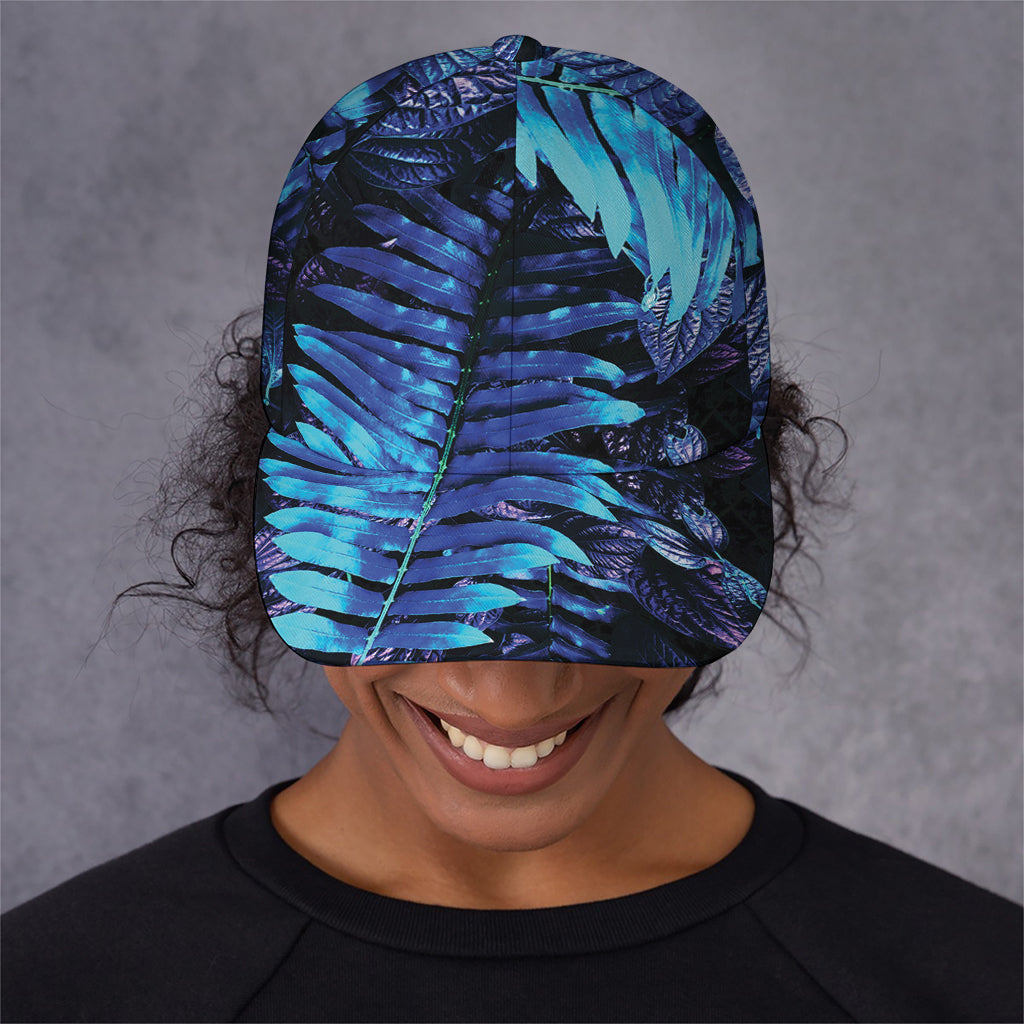 Blue Tropical Leaves Print Baseball Cap