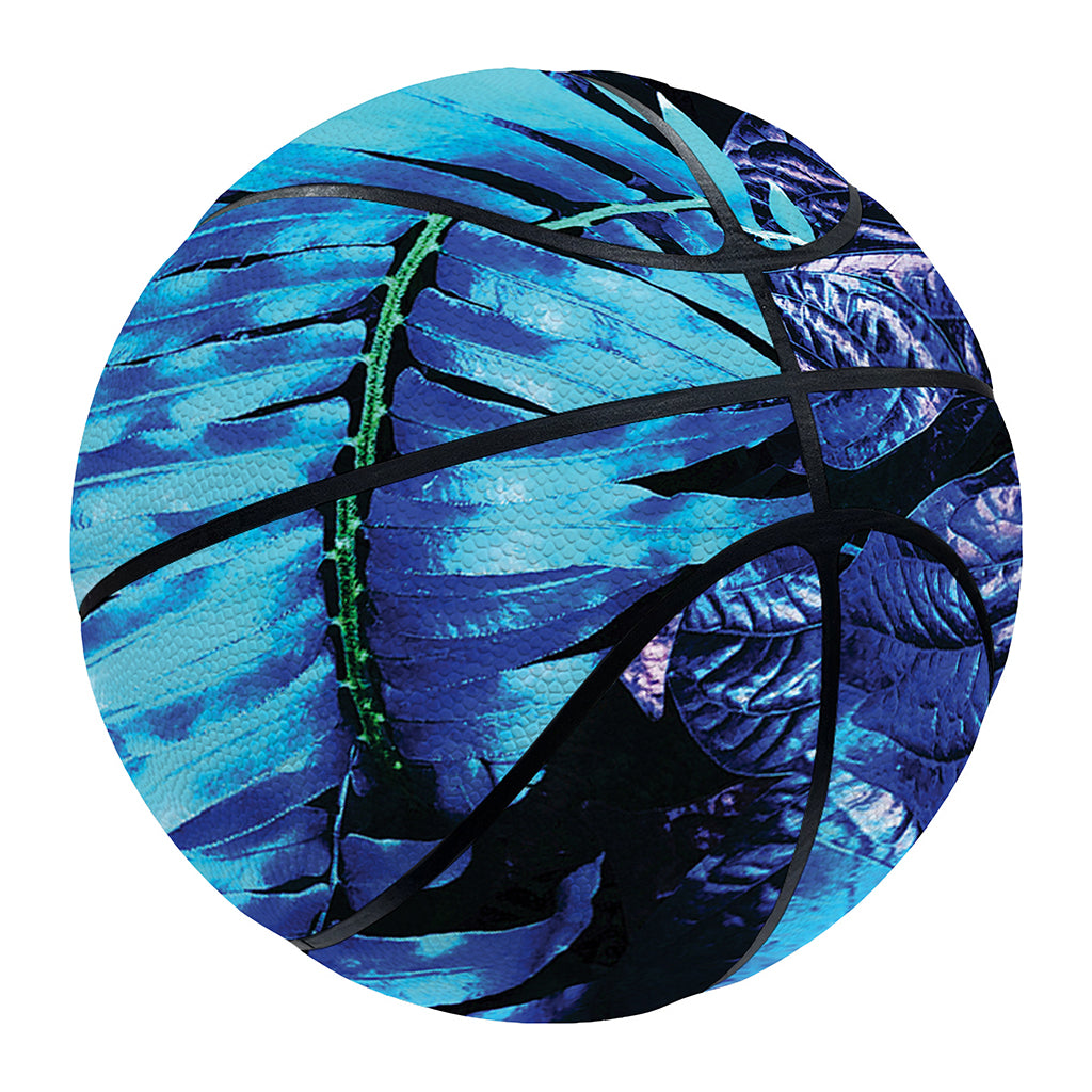 Blue Tropical Leaves Print Basketball