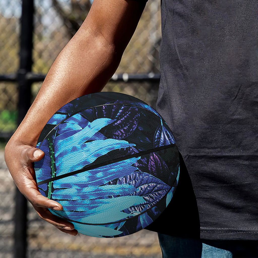 Blue Tropical Leaves Print Basketball
