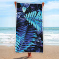 Blue Tropical Leaves Print Beach Towel