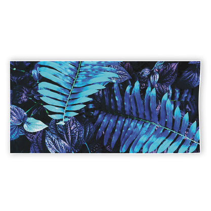 Blue Tropical Leaves Print Beach Towel