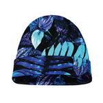 Blue Tropical Leaves Print Beanie