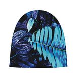 Blue Tropical Leaves Print Beanie