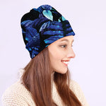Blue Tropical Leaves Print Beanie