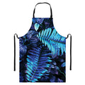 Blue Tropical Leaves Print Bib Apron With Pocket