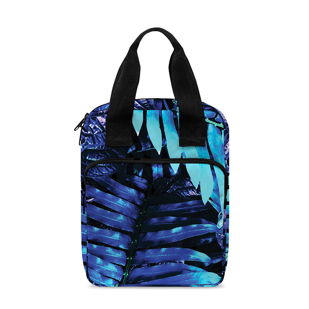 Blue Tropical Leaves Print Bible Tote Bag