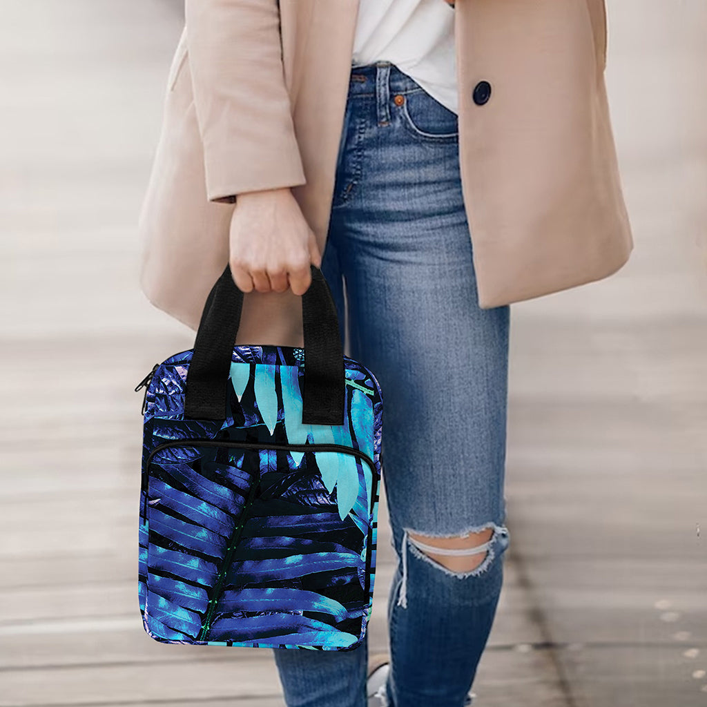 Blue Tropical Leaves Print Bible Tote Bag
