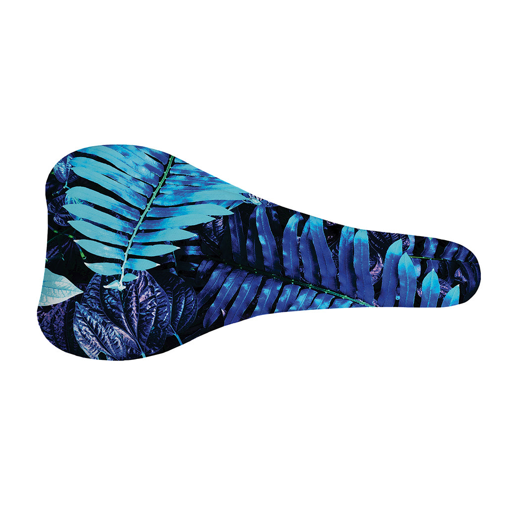 Blue Tropical Leaves Print Bicycle Seat Cover