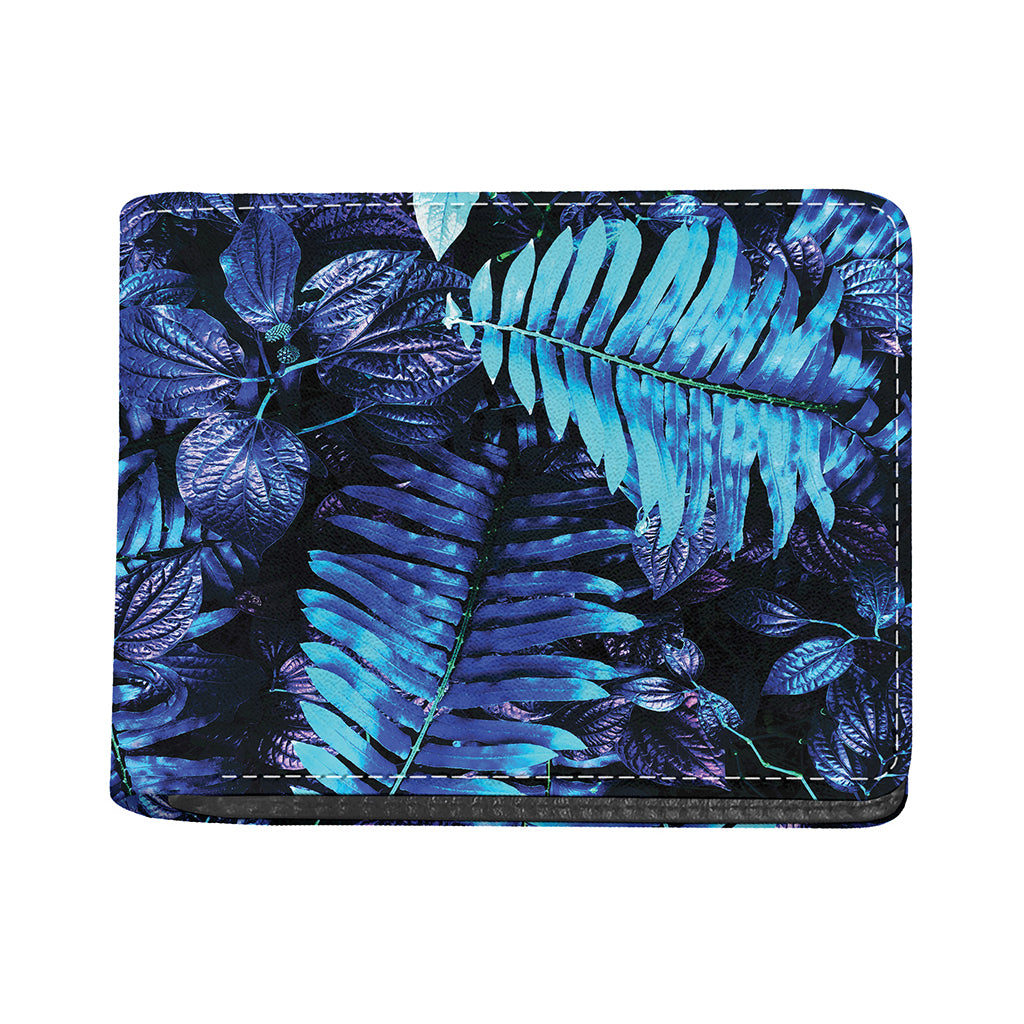 Blue Tropical Leaves Print Bifold Wallet