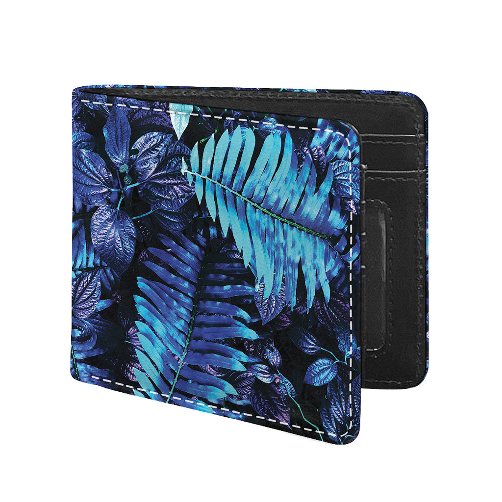 Blue Tropical Leaves Print Bifold Wallet