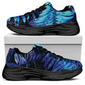 Blue Tropical Leaves Print Black Chunky Shoes