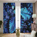Blue Tropical Leaves Print Dimout Pencil Pleat Curtains