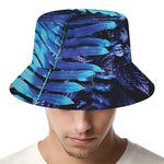 Blue Tropical Leaves Print Bucket Hat