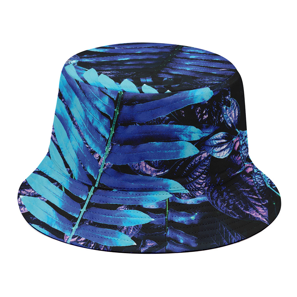 Blue Tropical Leaves Print Bucket Hat