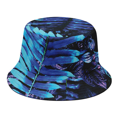 Blue Tropical Leaves Print Bucket Hat