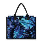 Blue Tropical Leaves Print Canvas Tote Bag