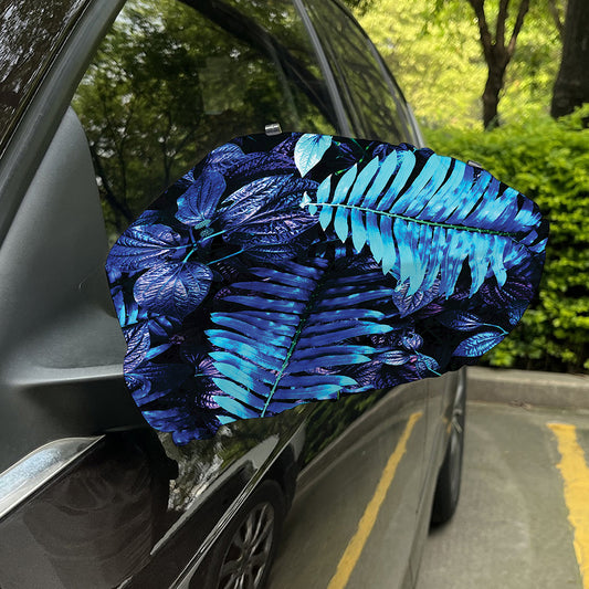 Blue Tropical Leaves Print Car Side Mirror Covers