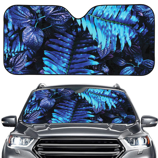 Blue Tropical Leaves Print Car Windshield Sun Shade