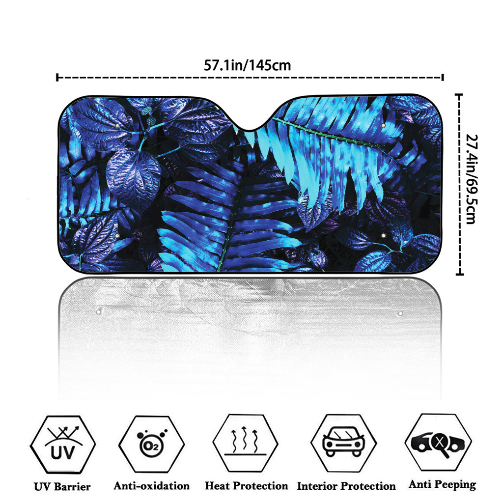 Blue Tropical Leaves Print Car Windshield Sun Shade