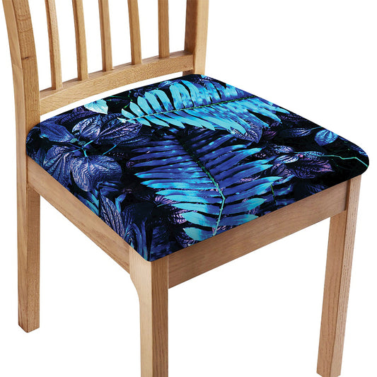 Blue Tropical Leaves Print Chair Cushion Cover