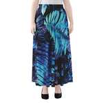Blue Tropical Leaves Print Chiffon Maxi Skirt