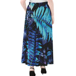 Blue Tropical Leaves Print Chiffon Maxi Skirt