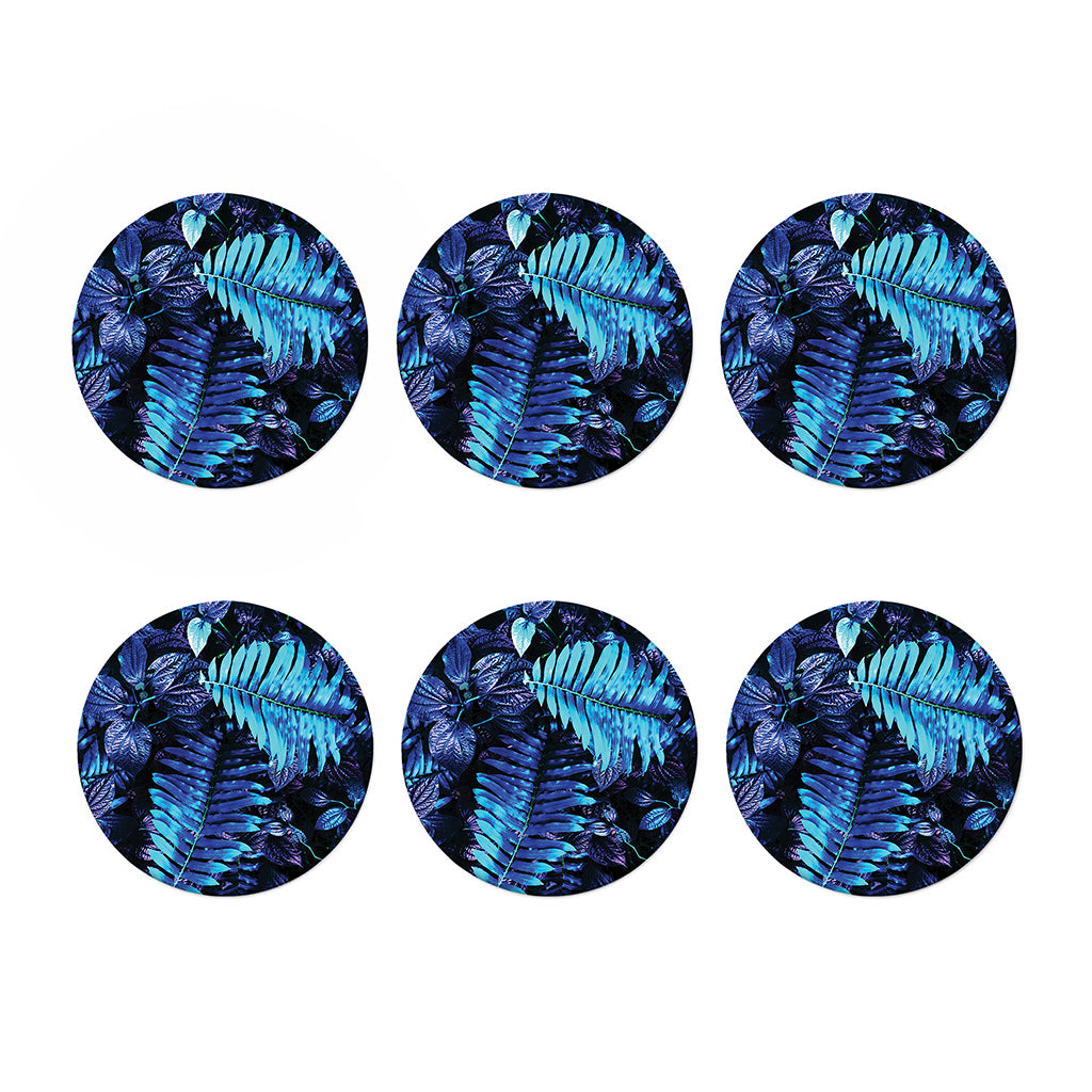 Blue Tropical Leaves Print Coaster Set