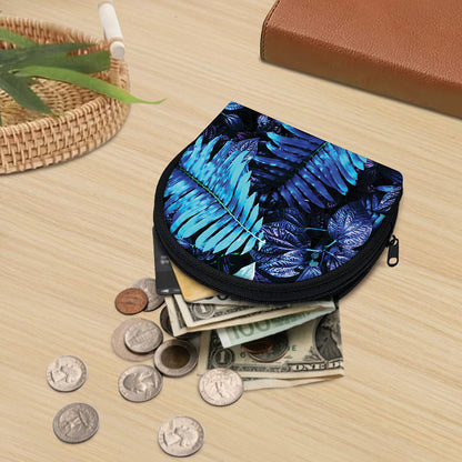 Blue Tropical Leaves Print Coin Purse