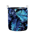 Blue Tropical Leaves Print Collapsible Laundry Basket