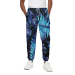 Blue Tropical Leaves Print Cotton Pants