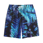 Blue Tropical Leaves Print Cotton Shorts