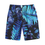 Blue Tropical Leaves Print Cotton Shorts