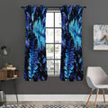 Blue Tropical Leaves Print Grommet Curtain Panels