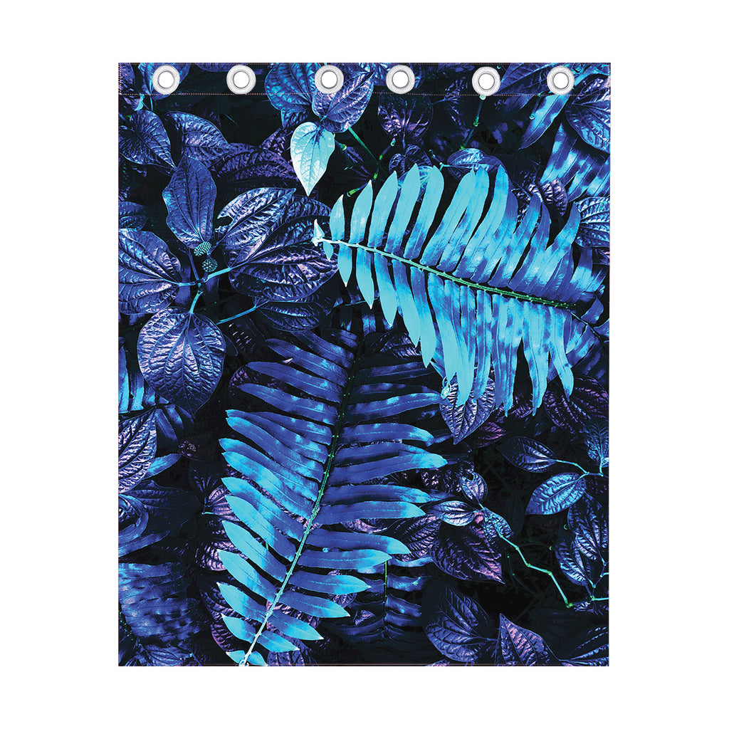 Blue Tropical Leaves Print Curtain