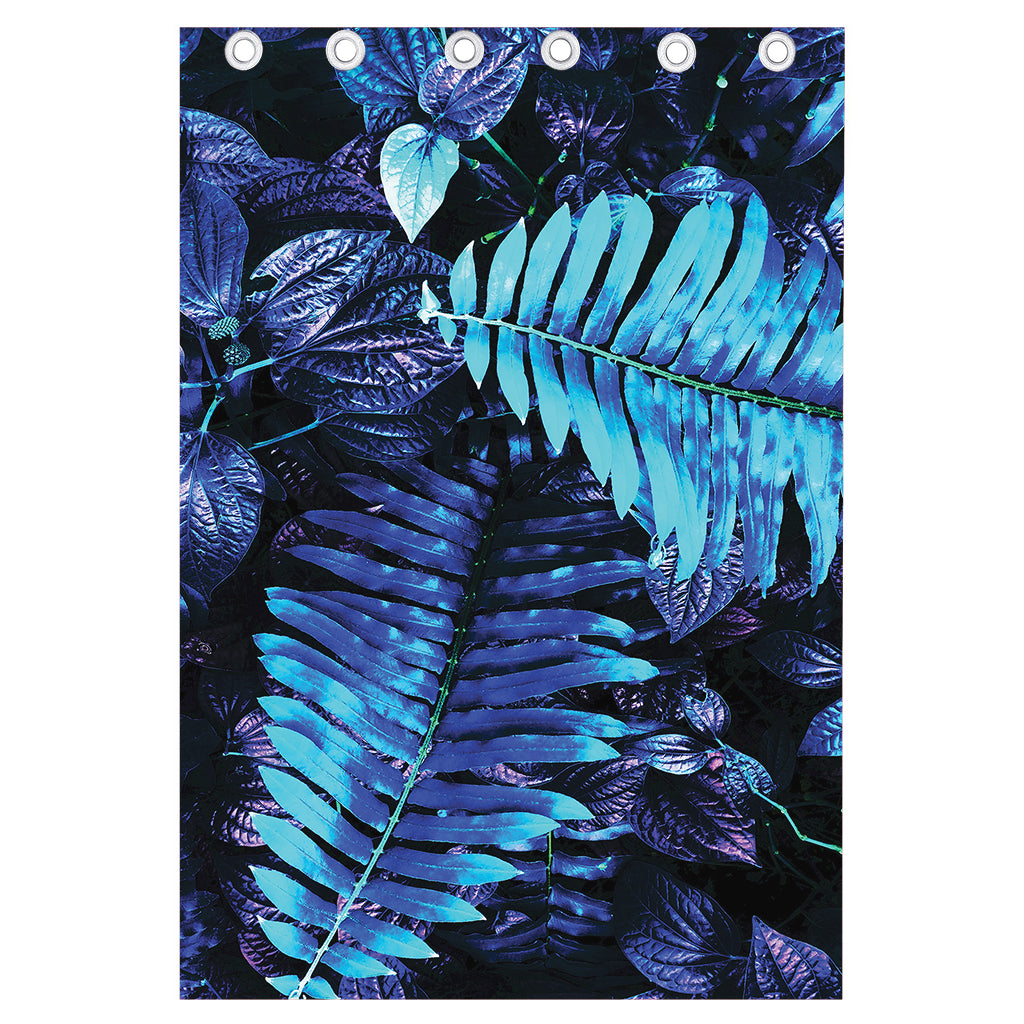 Blue Tropical Leaves Print Curtain