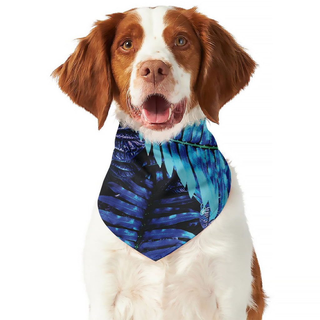 Blue Tropical Leaves Print Dog Bandana