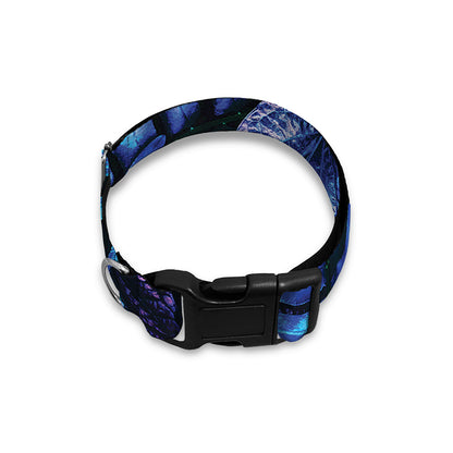 Blue Tropical Leaves Print Dog Collar