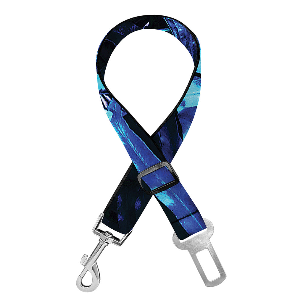 Blue Tropical Leaves Print Dog Seat Belt