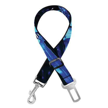 Blue Tropical Leaves Print Dog Seat Belt