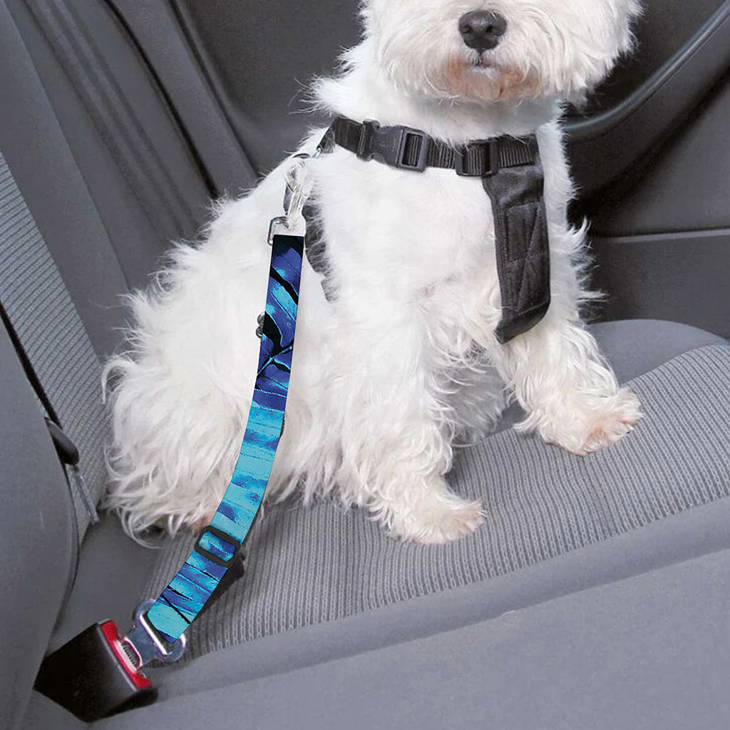 Blue Tropical Leaves Print Dog Seat Belt