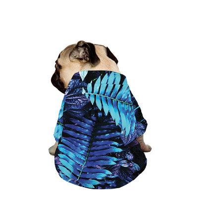 Blue Tropical Leaves Print Dog Zip Up Jacket