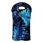 Blue Tropical Leaves Print Double Neoprene Wine Tote