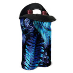 Blue Tropical Leaves Print Double Neoprene Wine Tote