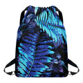 Blue Tropical Leaves Print Drawstring Backpack
