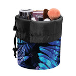 Blue Tropical Leaves Print Drawstring Makeup Bag