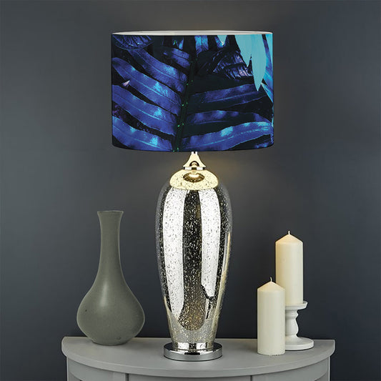 Blue Tropical Leaves Print Drum Lamp Shade