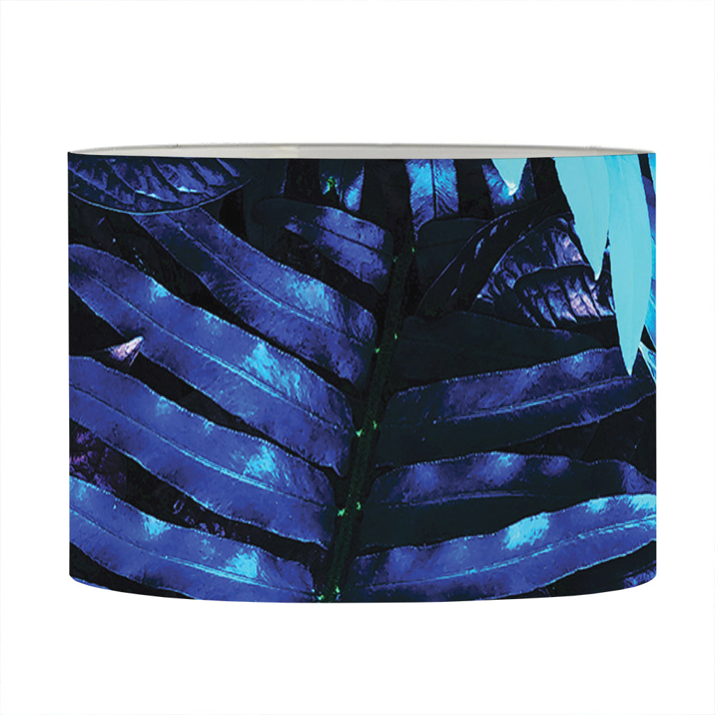 Blue Tropical Leaves Print Drum Lamp Shade